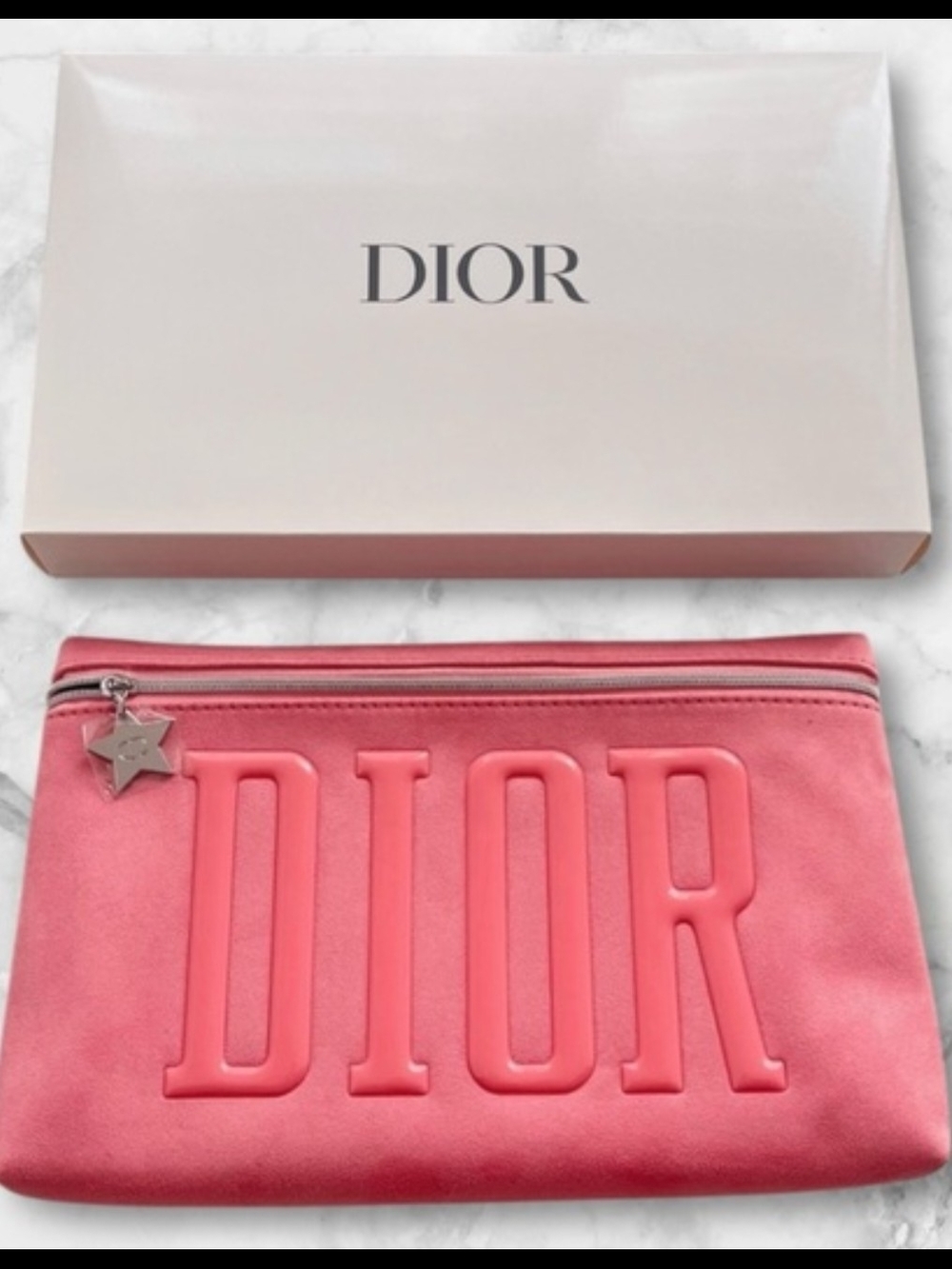 Dior GWP Coral Pink Embossed Logo Zip Pouch NWT